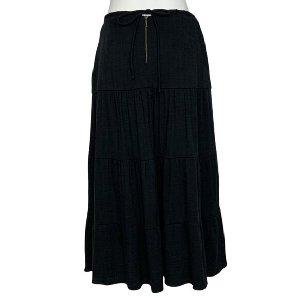 COOLRATED Miami Tiered Midi Skirt M Black Slits with Ties Cottagecore Bohemian - Picture 2 of 12
